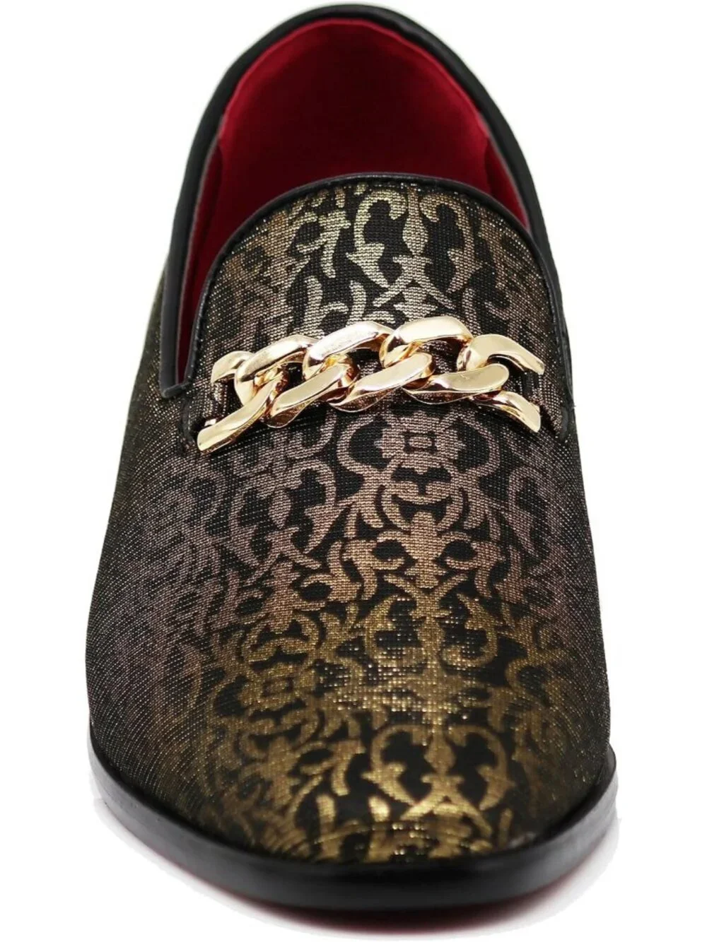 Enzo Romeo Men's Gold Satin Silky Floral Chain Buckle Loafer Slip On Shoes